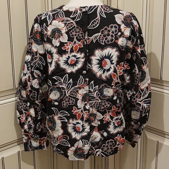 Who What Wear Top Size Large Rust Orange Black White Floral Button Back - Picture 5 of 7